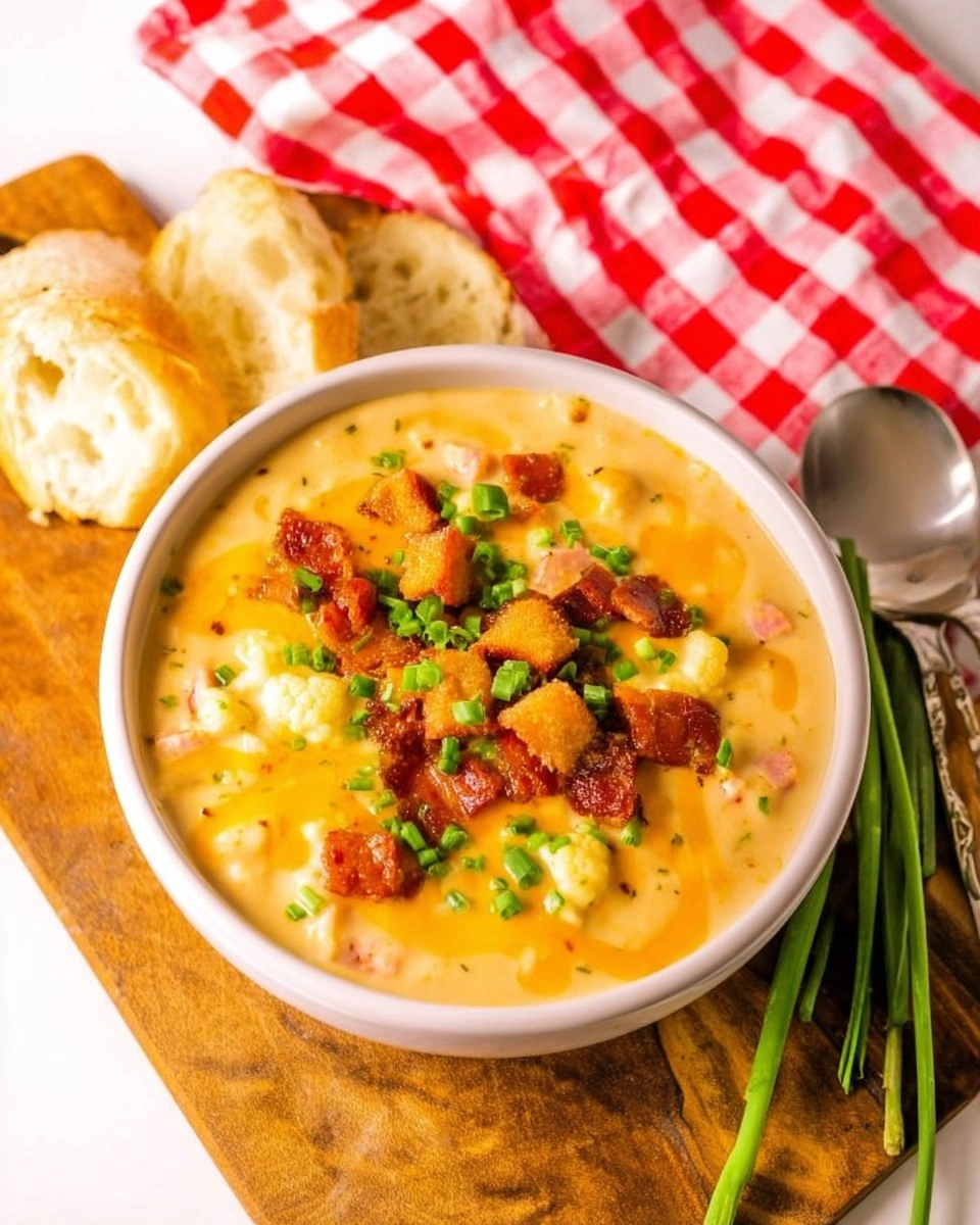 Slow Cooker Cheesy Ham & Cauliflower Soup