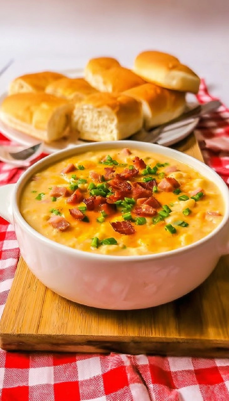 Slow Cooker Cheesy Ham & Cauliflower Soup