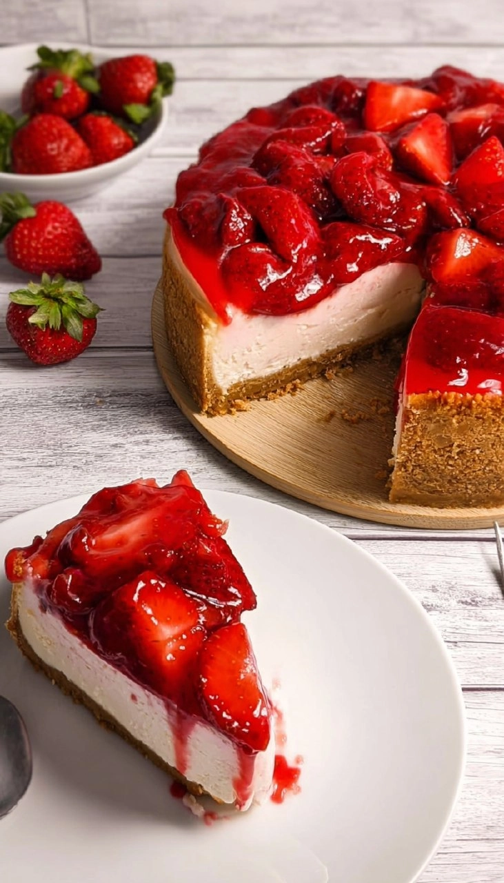Strawberry Cheesecake with Fresh Strawberry Topping